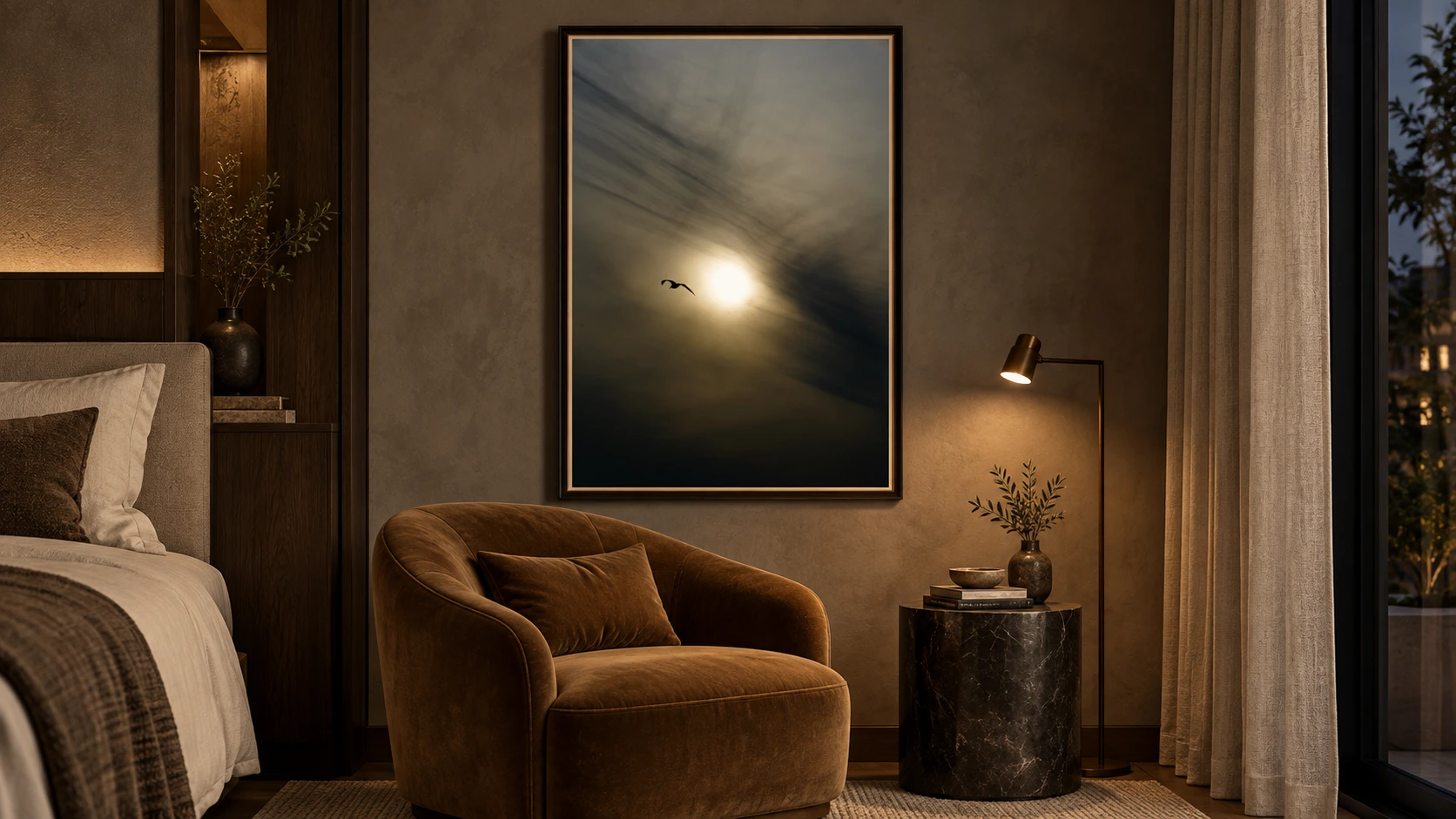 BIRD & SUN in a bedroom interior visualization