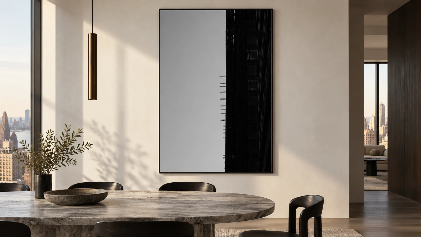 NYC BUILDING PLANKS in a dining room interior visualization